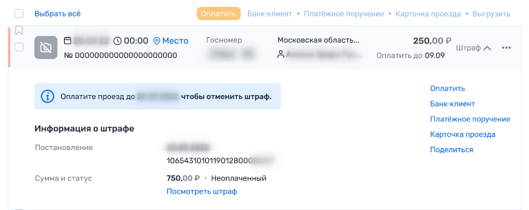 Дата, время и стоимость проезда по МСД. Уведомление о штрафе за неоплату проезда